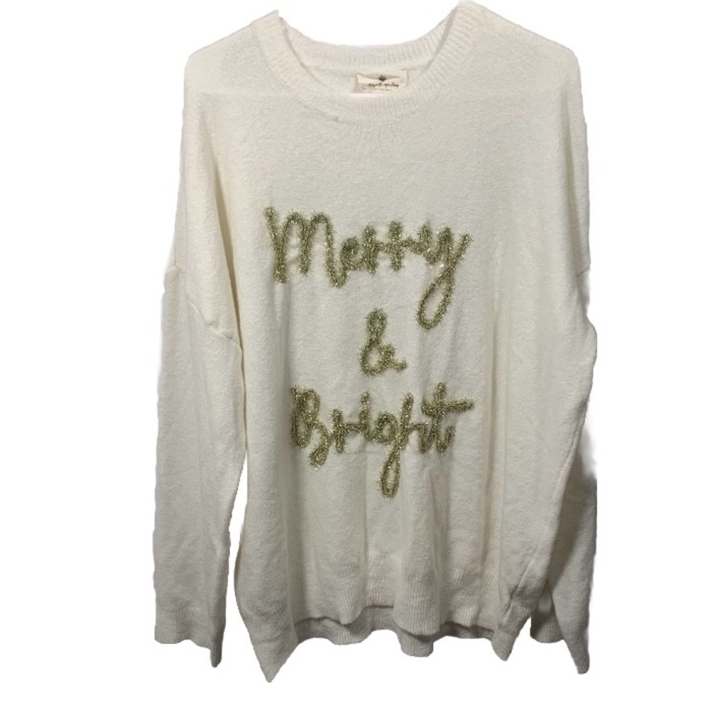 Betsey’s Boutique Christmas‎ Holiday Sweater Women Sz XL Tinsel White Gold Fun